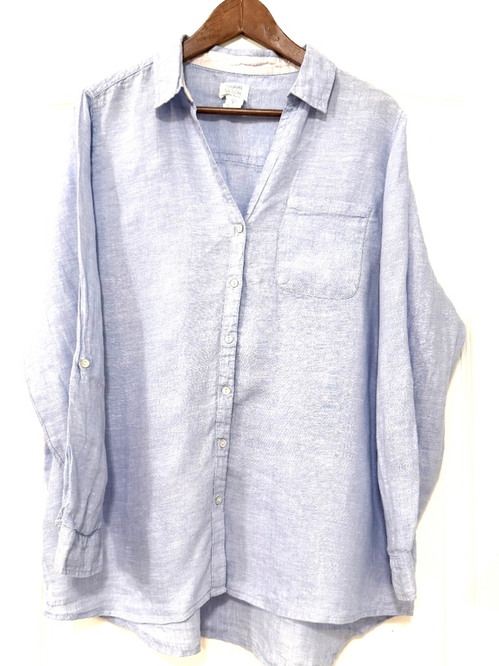 Sigrid Olsen Light Blue 100% Linen Button Up Shirt - Size L